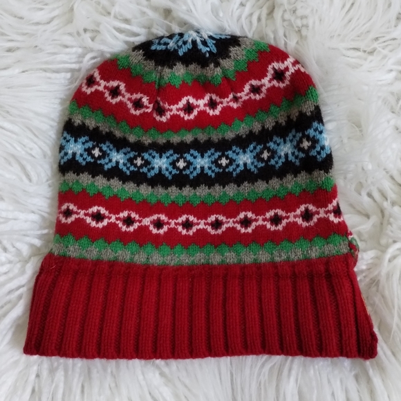 100% Lambs Wool Hat Beanie Fair Isle ABERCROMBIE Red - Picture 9 of 11